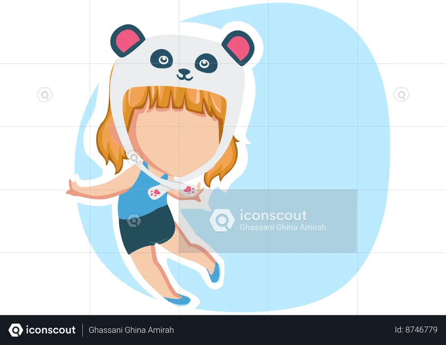 Little girl wearing Panda hat  Illustration