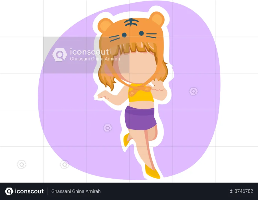 Little girl wearing Tiger hat  Illustration