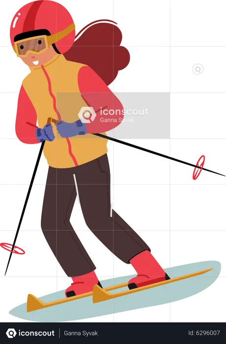 Little Girl Wearing Warm Sportive Costume and Goggles Going Downhill by Skis  Illustration