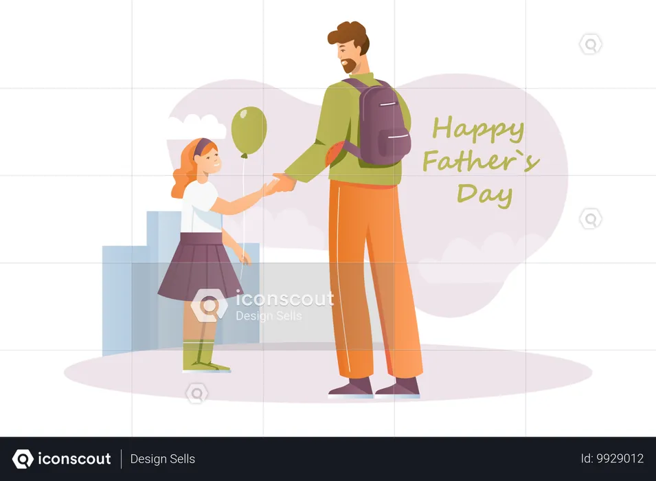 Little girl wishes her dad  happy father day  Illustration