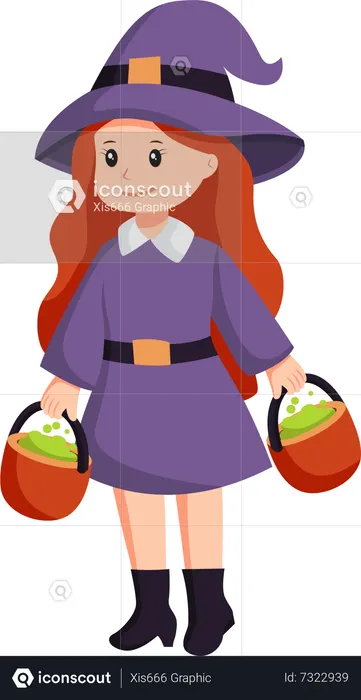 Little Girl Witch Carrying Potion  Illustration