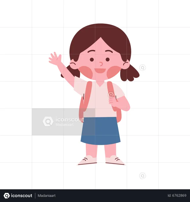 Little Girl With Backpack and Waving Hand  Illustration