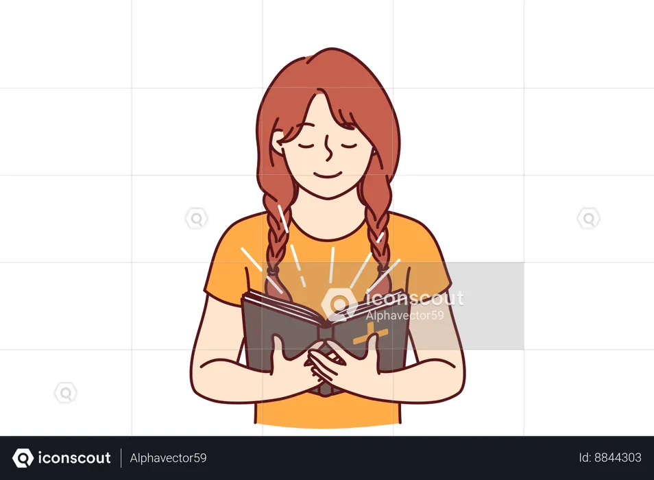 Little girl with bible in hands  Illustration