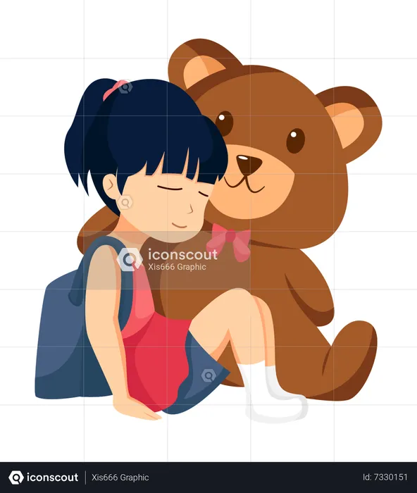 Little Girl With Big Doll  Illustration