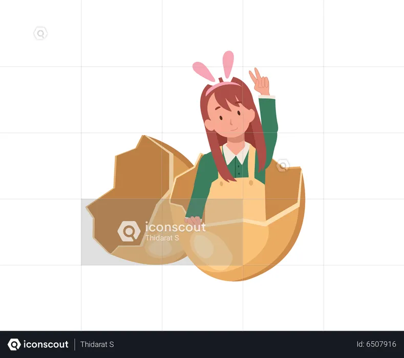 Little girl with bunny ears in the egg shell  Illustration