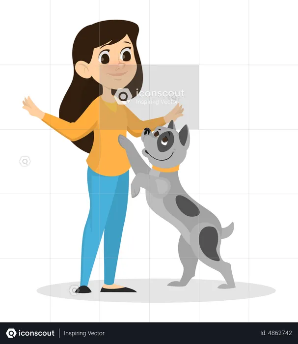 Little girl with dog  Illustration