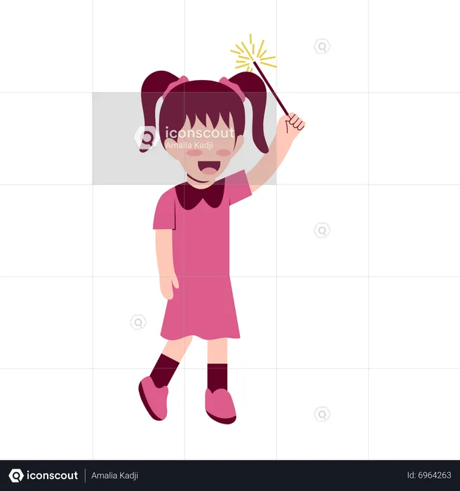 Little Girl With Fireworks Illustration - Free Download People ...