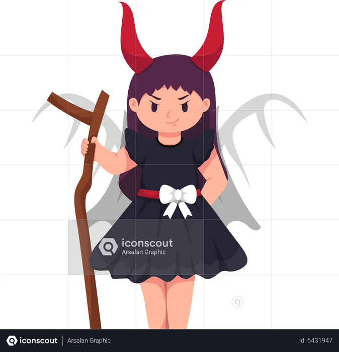 Little Girl with Halloween Costume  Illustration