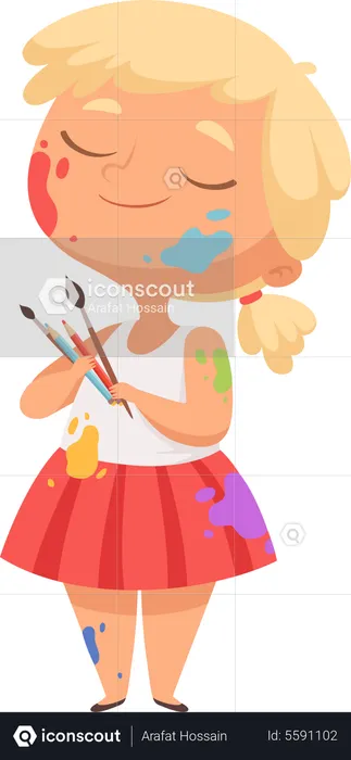 Little girl with painting brush  Illustration
