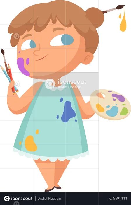 Little girl with painting hobby  Illustration