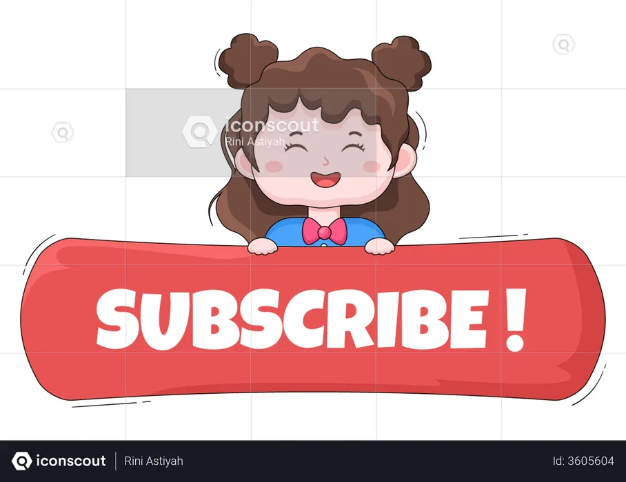 Little girl with Subscribe banner  Illustration