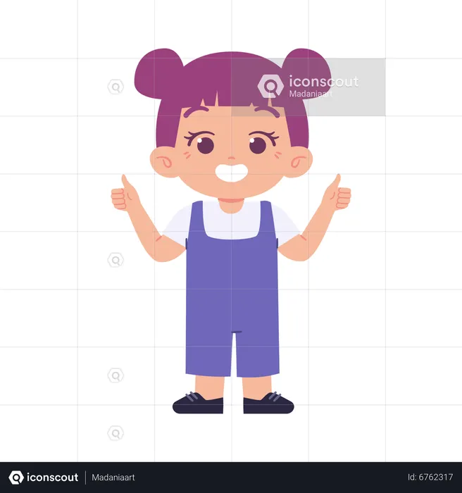 Little Girl With Thumbs Up Finger  Illustration