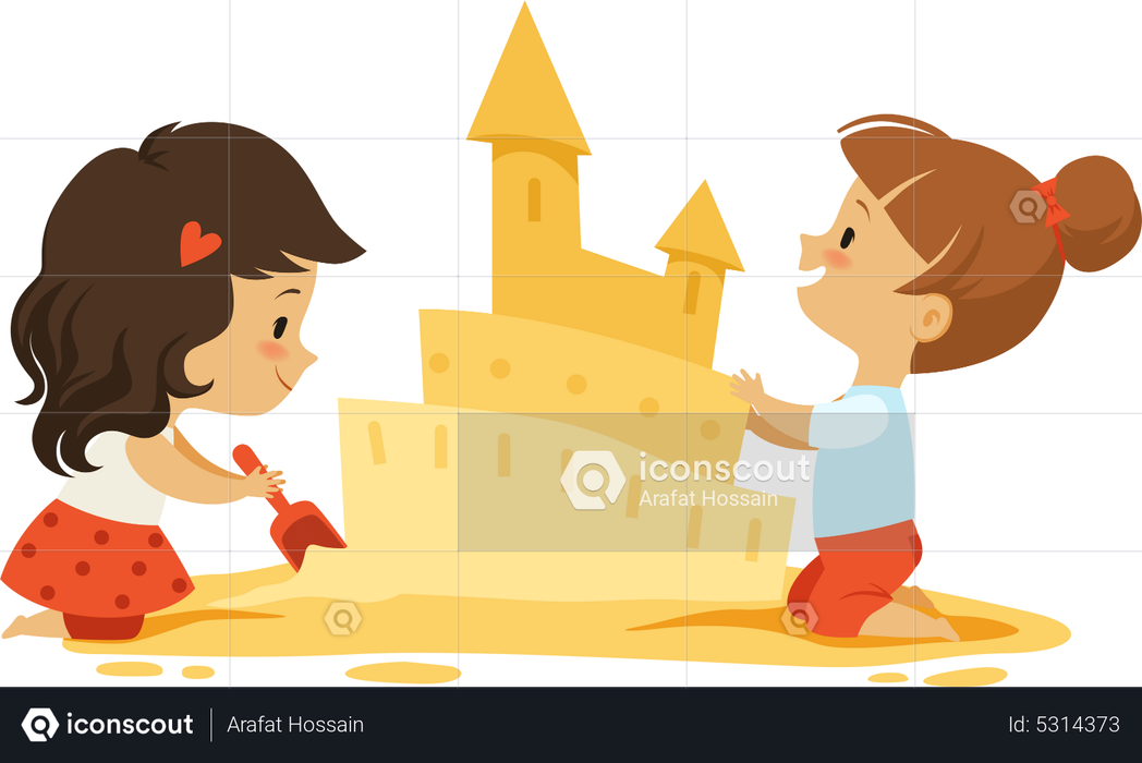 Best Premium Little girls making sand castle Illustration download in ...