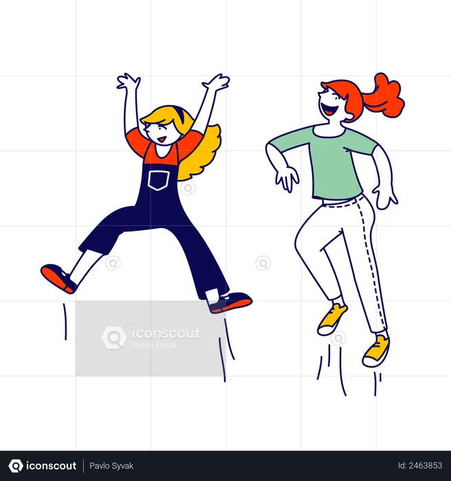 Little Girls Playing and Jumping in the air  Illustration