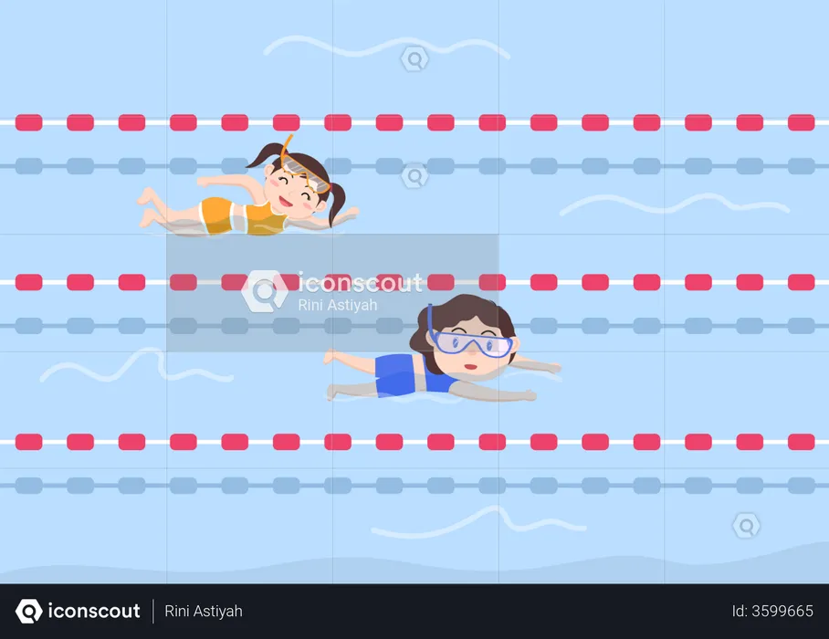 Little girls racing in swimming pool  Illustration