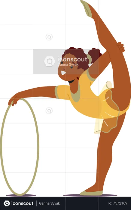Little Gymnast Baby Girl With Hoop  Illustration