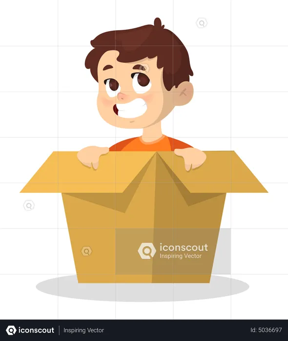 Little happy boy inside the box  Illustration
