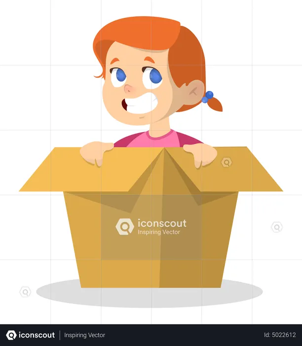 Little happy girl inside the box  Illustration