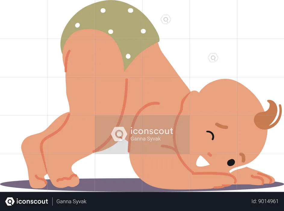 Little Infant Stands With Buttocks Raised  Illustration
