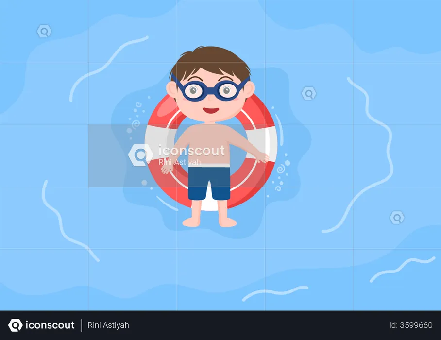 Little kid in the swimming pool  Illustration