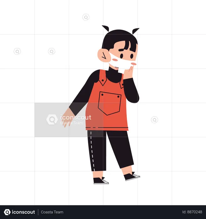 Little kid standing withface mask  Illustration