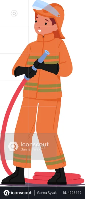 Little Kid Wear Fireman Clothe  Illustration