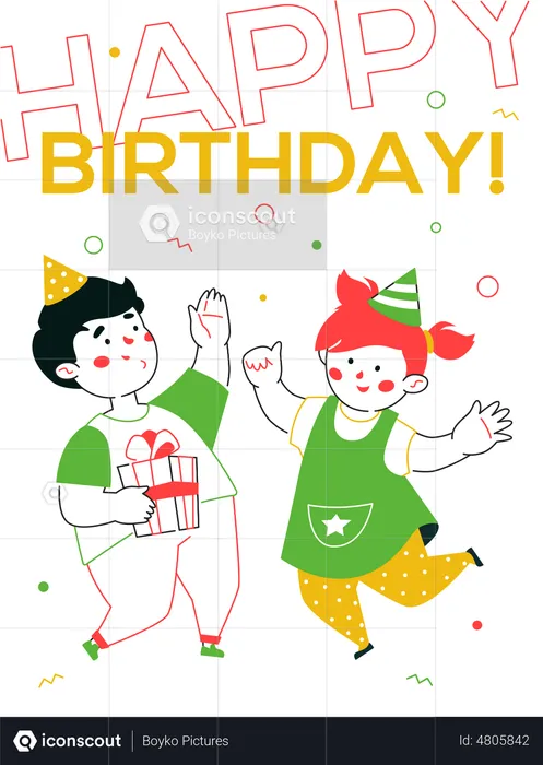 Little kids celebrating birthday  Illustration