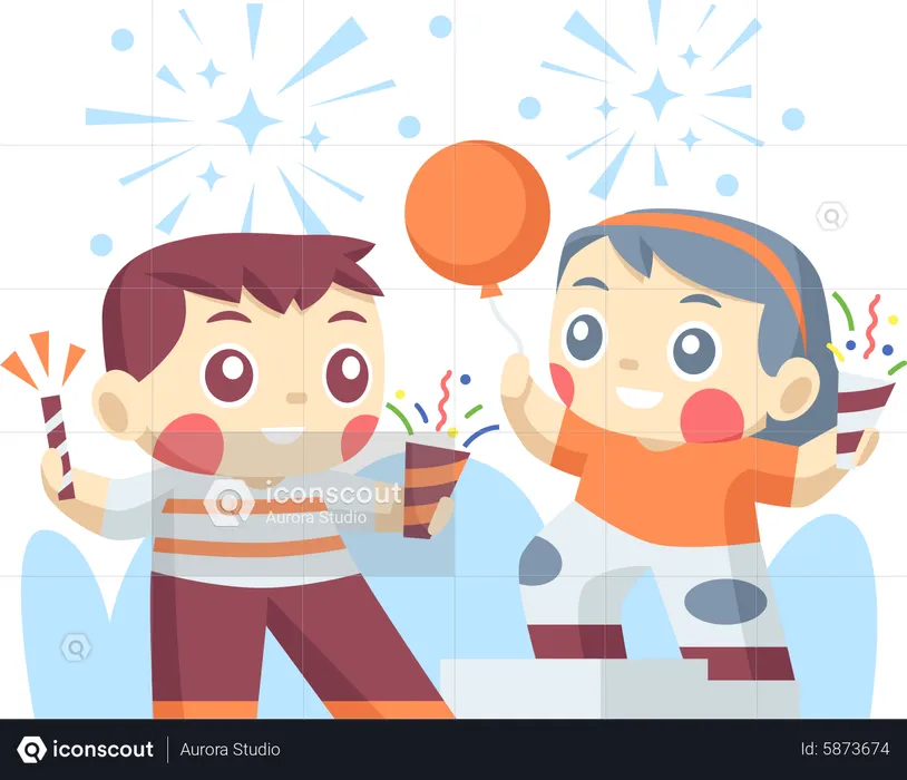 Little Kids Celebrating New Year Party  Illustration