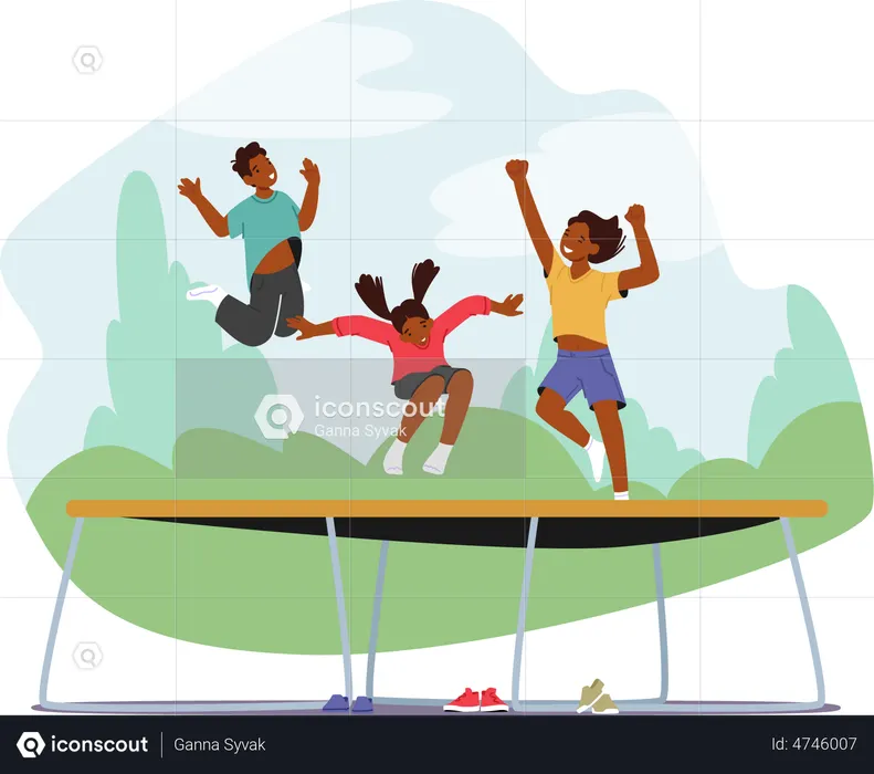 Premium Vector  Kids jumping on trampoline cartoon vector