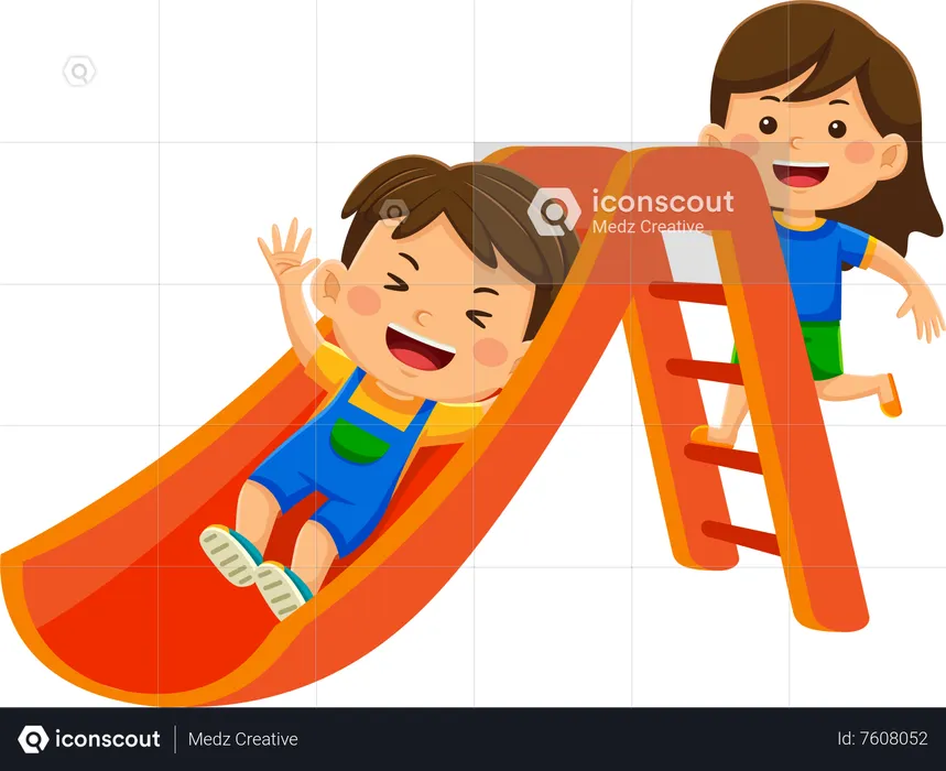 Little Kids Play Slides  Illustration