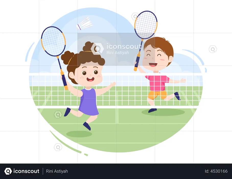Little kids playing Badminton  Illustration