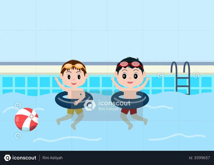 Little kids playing in swimming pool  Illustration