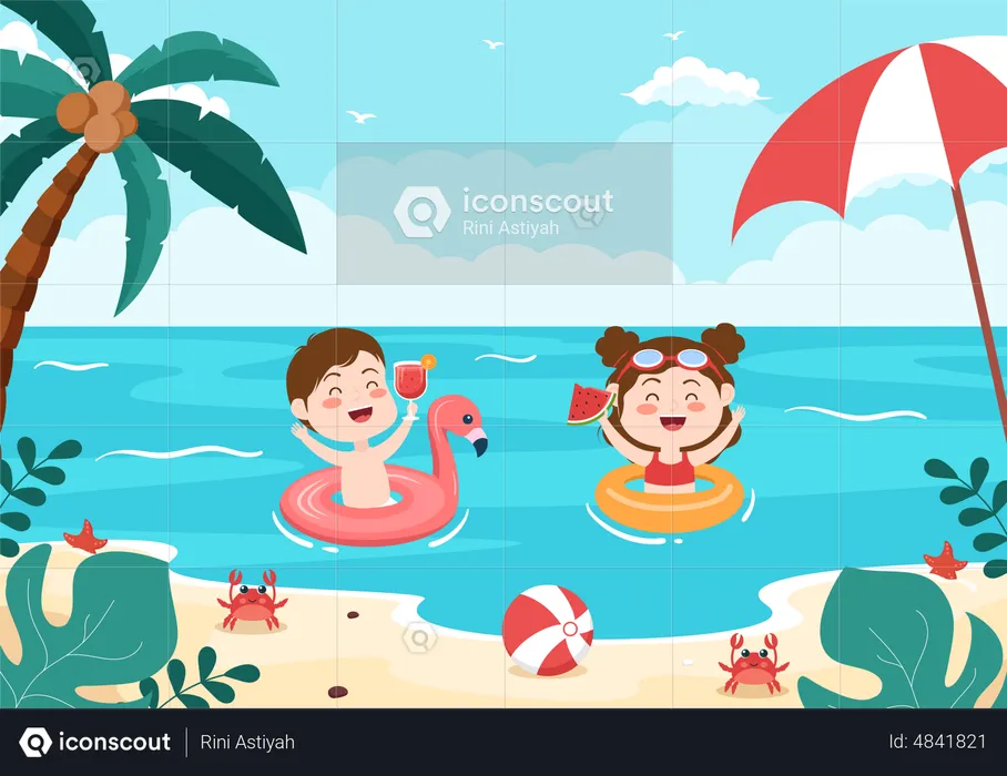 Little kids swimming in sea  Illustration