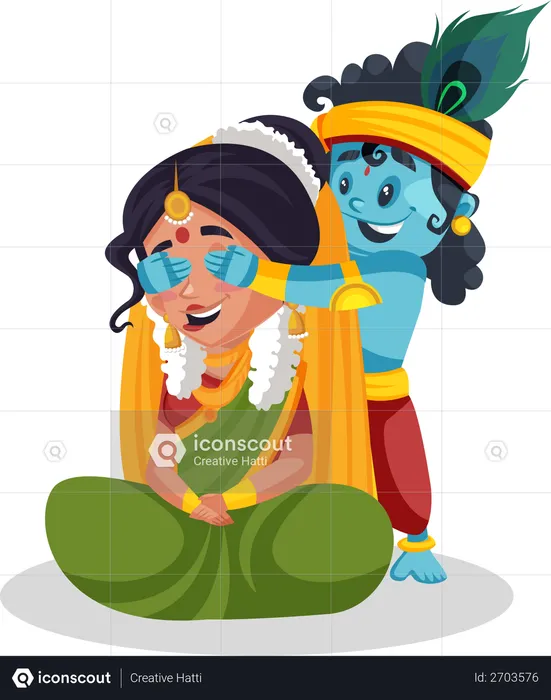 Best Premium Little krishna playing game with yashoda maa Illustration  download in PNG & Vector format