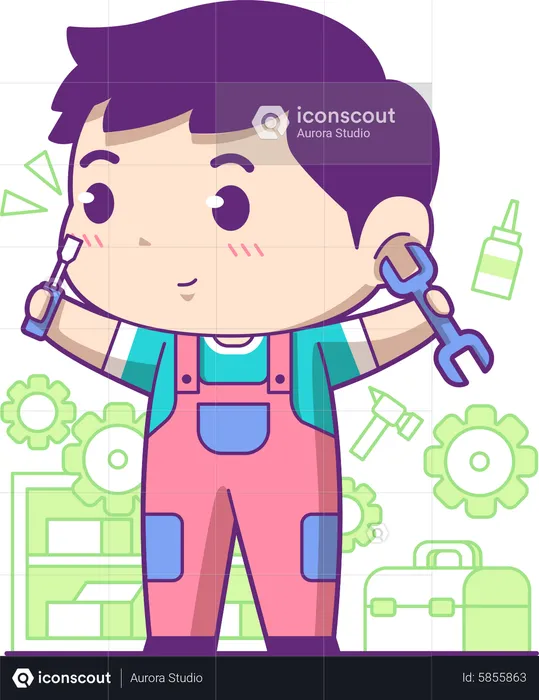 Little mechanic with repair tools  Illustration
