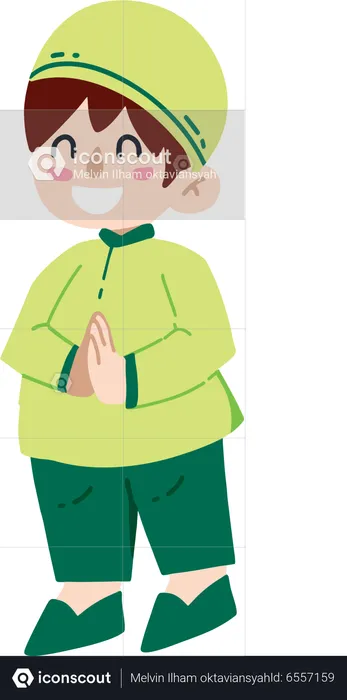 Little muslim boy Greeting  Illustration