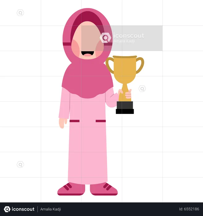 Little Muslim girl holding tropy  Illustration