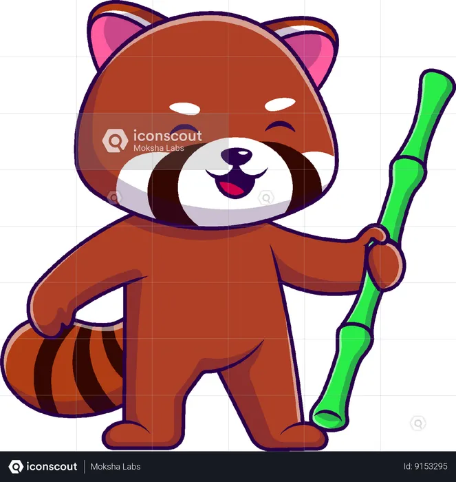 Little Panda Holding Bamboo  Illustration