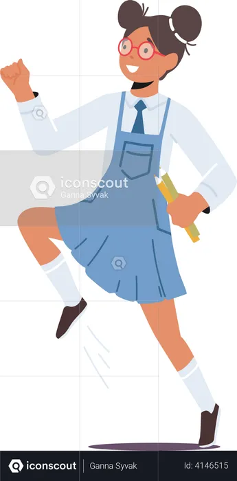 Little Pupil Girl Jumping  Illustration