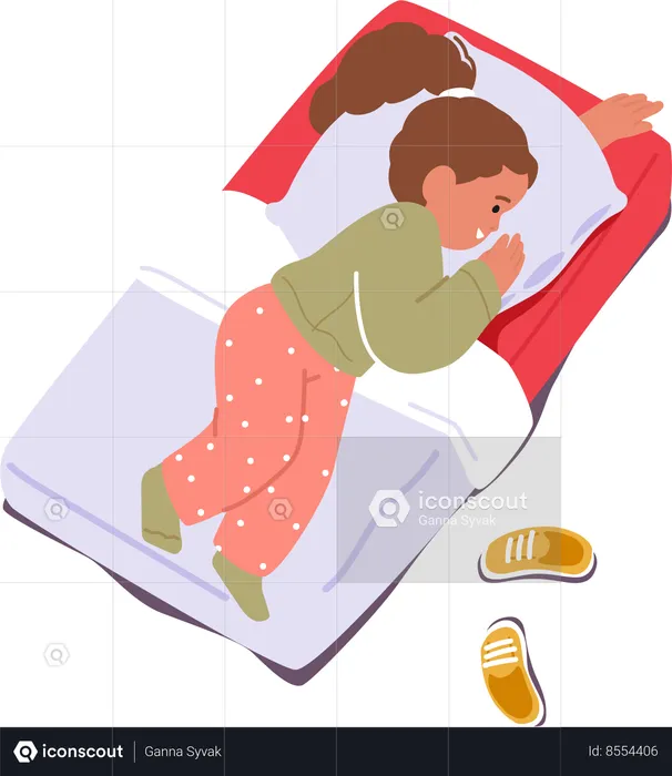 Little Relaxed Girl Character Sleeping on Mat In Kindergarten  Illustration