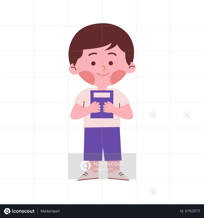 Little School Boy Holding Book  Illustration