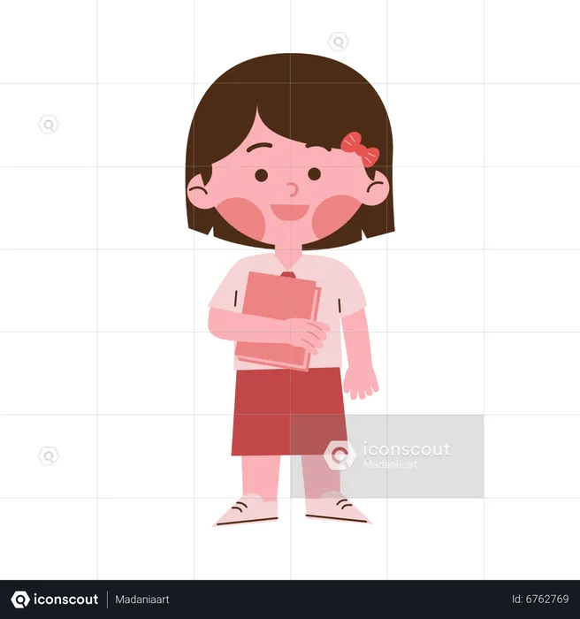 Little School Girl Holding Book  Illustration