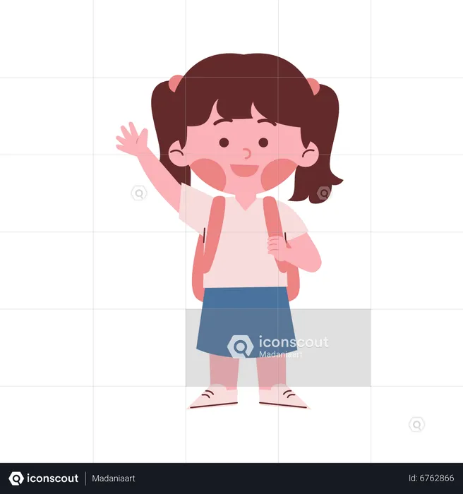 Little School Girl Waving Hand  Illustration