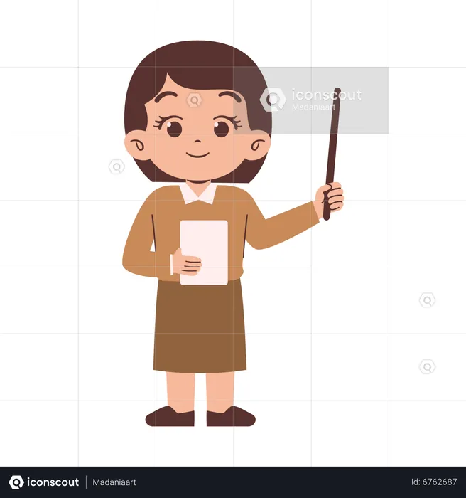 Little School Teacher Holding Paper and Stick  Illustration