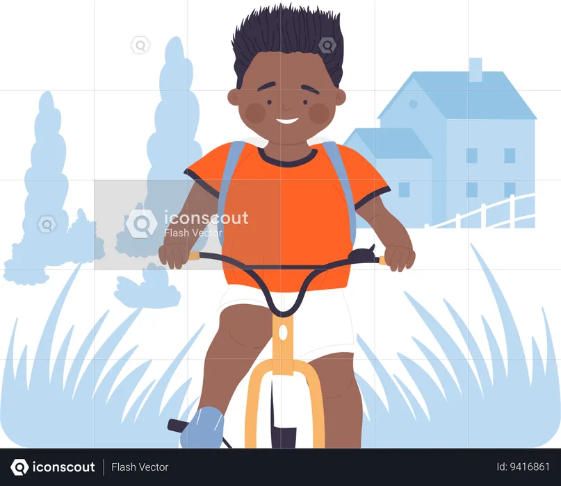 Little student On Bicycle  Illustration