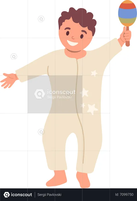 Little toddler kid dancing making music with rattle toy in hand  Illustration