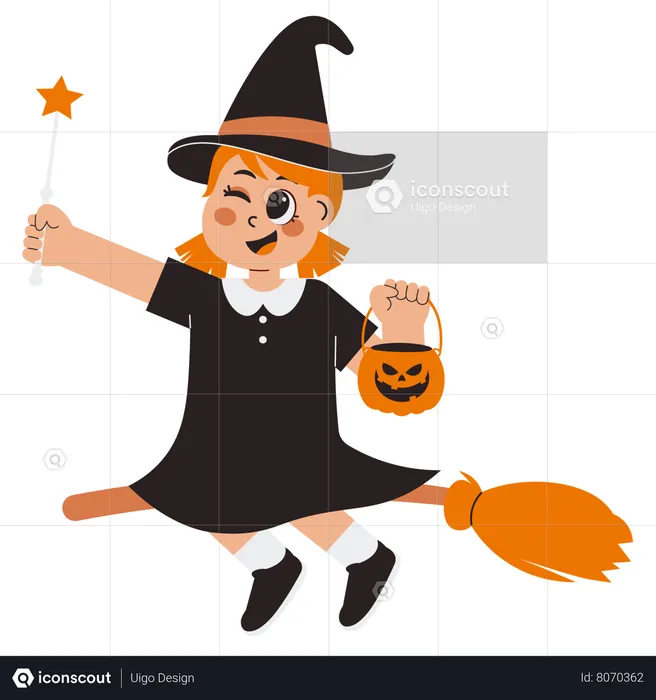 Little Witch Holding Magic Wand  Illustration