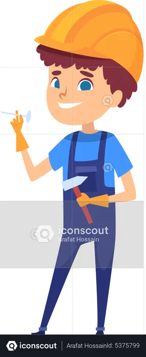 Little Worker handyman with hammer and nail  Illustration