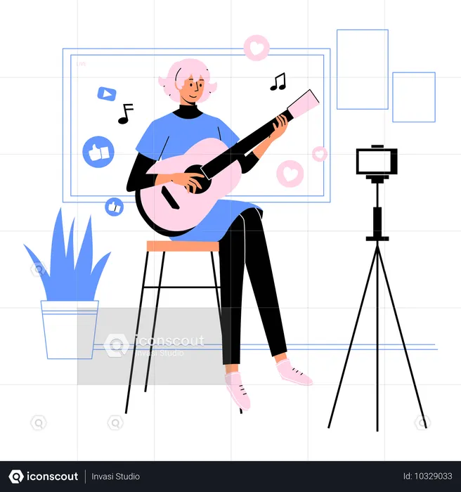 Live-Gitarrenauftritt per Online-Streaming  Illustration