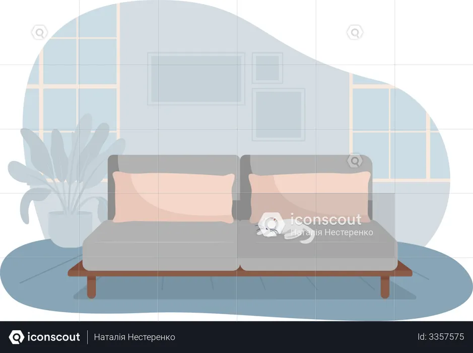 Living room with grey sofa  Illustration